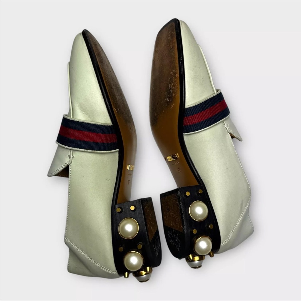 Gucci Ivory Leather Pearl Heel GG Marmont Loafers Shoes Women 36 US Size 6 - Picture 8 of 16